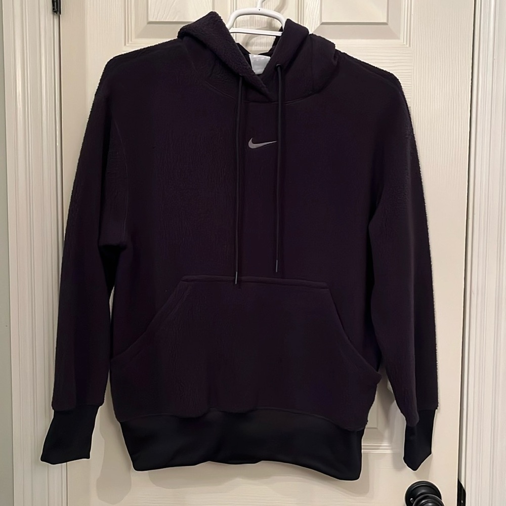 New Nike Women’s Black Oversized Fleece Pullover Hoodie Sz XS Comfy Cozy Warm